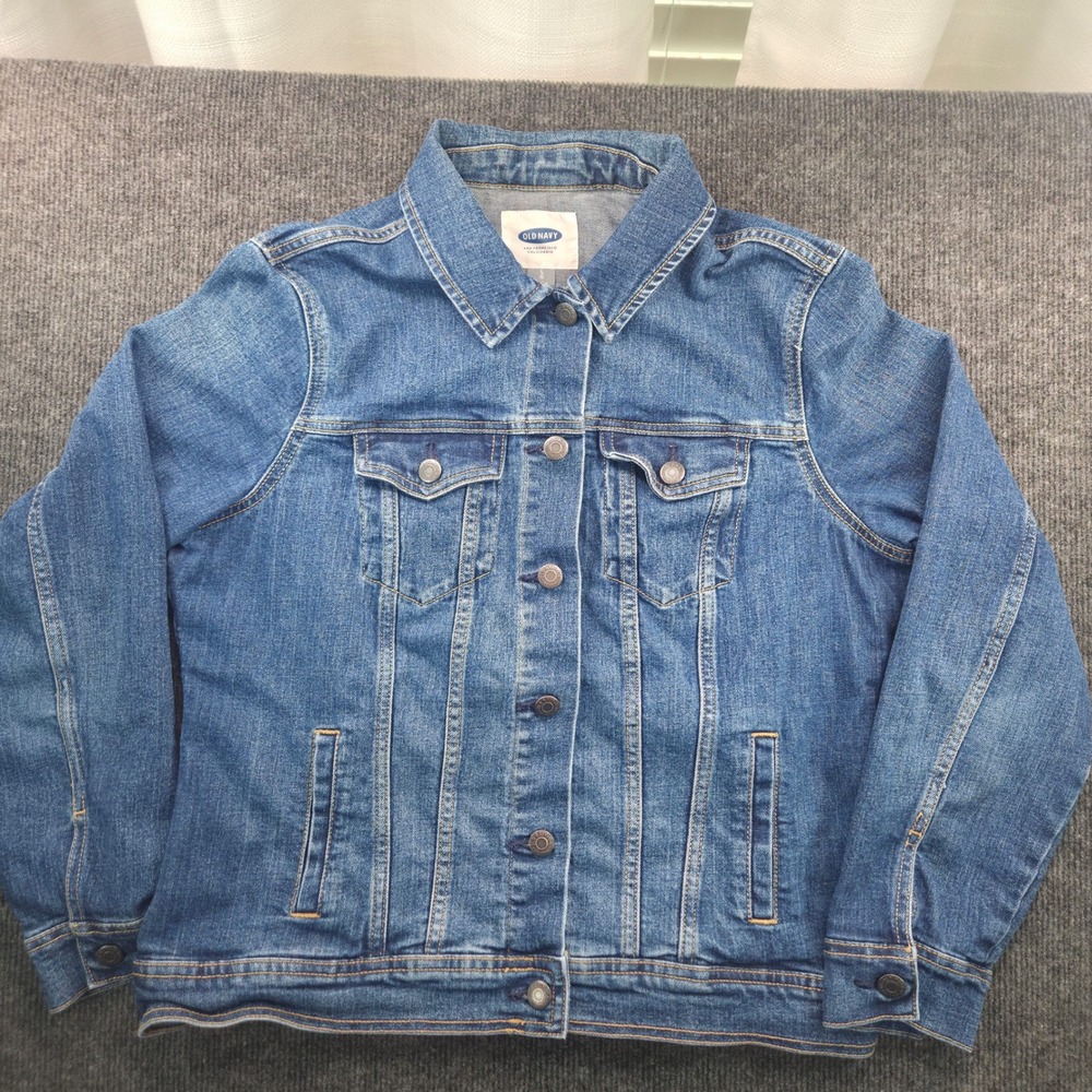 Old Navy Denim Jacket Womens Large Blue Excellent Cotton Blend Trucker Style